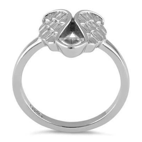 Sterling Silver Angel Wings with Heart Ring New - Picture 3 of 4